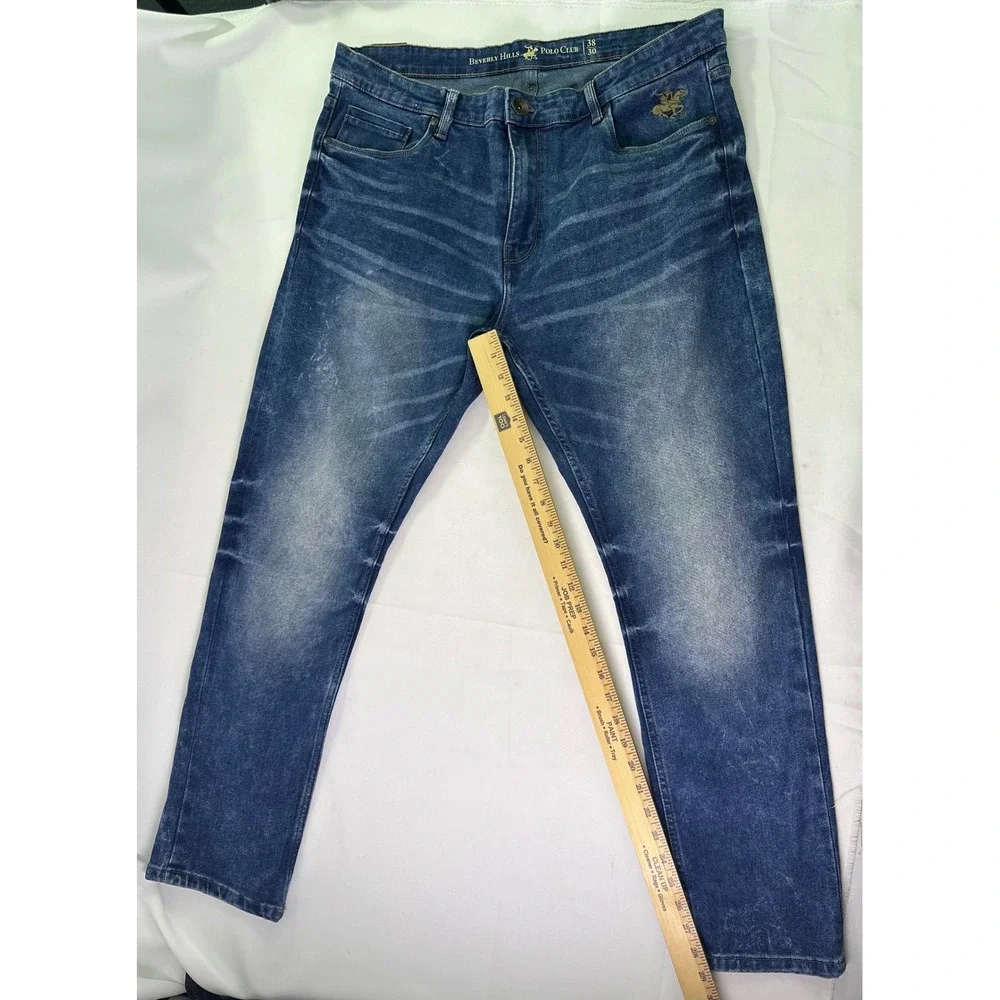 Beverly Hills Polo Club Men's Jeans Blue Acid Wash‎ Whiskered Straight Leg 38x30